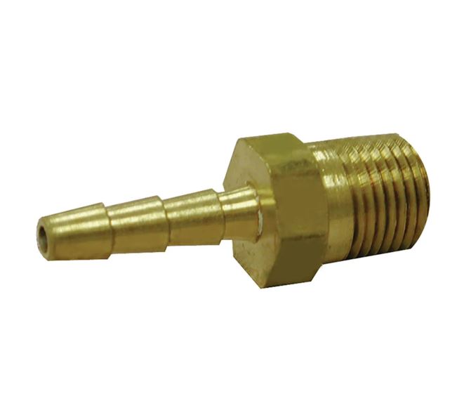 JONES STEPHENS 1/4&quot; HOSE BARB 
X 1/2&quot; MALE PIPE (G25048) 
(Brass)