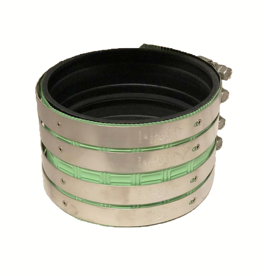 6220H8G 4&quot; - 4 BAND IDEAL
(GREEN) COUPLING {48}- - 3/8&quot;
Hex-80 inch/lbs Installation 
(Adapts from PVC to IPEX)