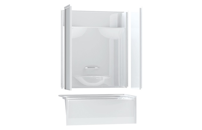 KDTS 2954 53.875 in. x 29 in.
x 77.5 in. 4-piece Tub Shower
with Right Drain in White